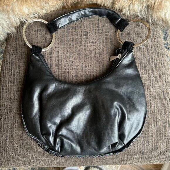 VINTAGE Boho Crescent Beaded Feather Embellished Hobo Shoulder Bag LIKE NEW - Picture 9 of 15